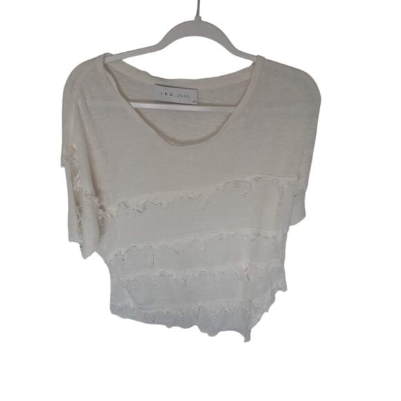 IRO Jeans Women’s Distressed White Tee Shirt XS Raw Hem Frayed Top - Picture 1 of 3